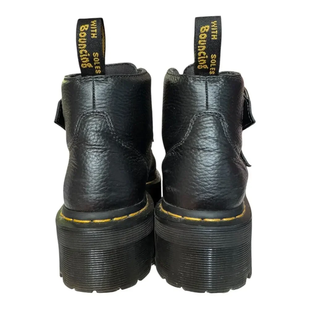 Dr. Martens Denon Flower Buckle Platform Boots Black Size 8